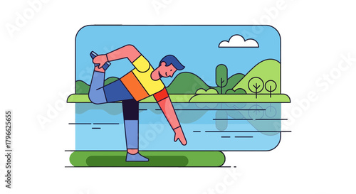 Illustration Of A Person Doing Yoga Pose in A Relaxing Environment on Nature