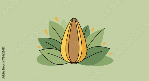 Illustration Of Sunflower Seed And Foliage In A Soft Green Environment