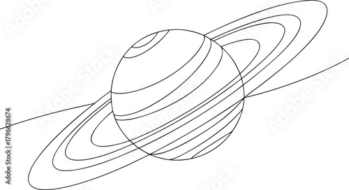 Black and white line drawing of Saturn and its rings