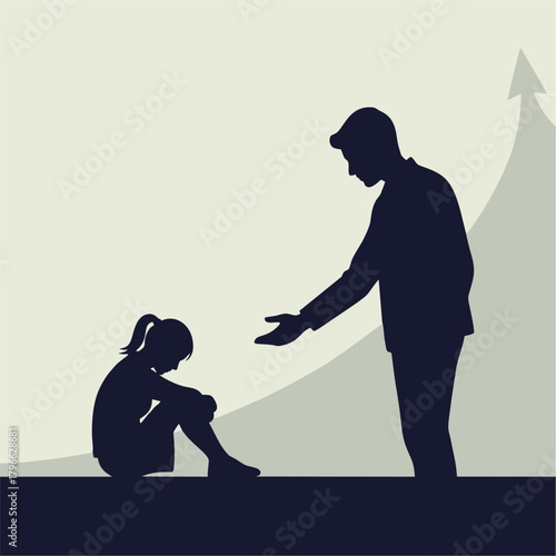 Support and Guidance A Silhouette Depiction of Help, Encouragement, and Growth for a Young Person