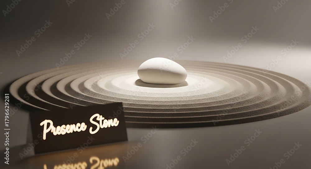 Obraz premium Find your inner peace with a soothing zen garden featuring a smooth white stone and concentric sand ripples, perfect for meditation spaces and mindful living promotions