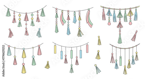 Whimsical pastel tassels garland for party decor and creative projects adds a cheerful touch to invitations and festive designs, download now!