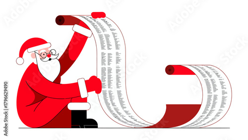 Santa's List Unveiled: Santa carefully examines a long scroll, a testament to the joyous requests that fill the holiday season, embodying the spirit of anticipation and wonder. 