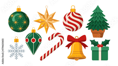 Festive Embellishments: Adornments for the upcoming Christmas, A delightful arrangement of ornaments evoking warmth, merriment, and the joyous spirit of celebration.