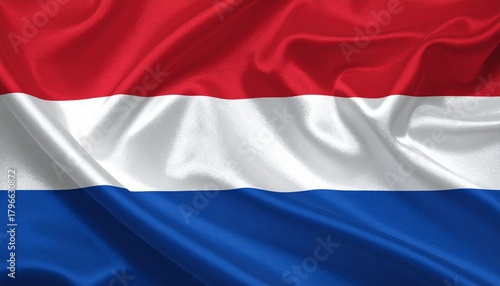 Waving Dutch Flag Fabric Texture National Symbol of the Netherlands Red White and Blue Banner Fluttering in the Wind