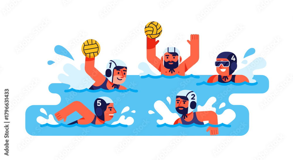 Fototapeta premium Illustration Of Water Polo Match In Progress With Dynamic Players And Ball At Play
