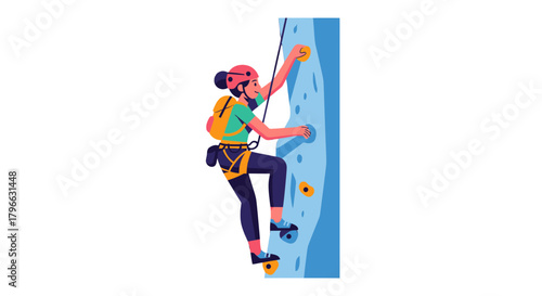 Illustration Of Woman Practicing Rock Climbing Against Blue Wall In Black Background