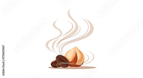 Illustration Representing Freshly Roasted Coffee and Hazelnut Aroma in a Simple Style