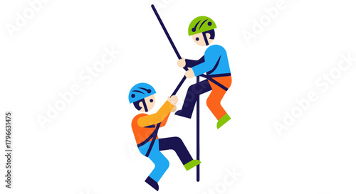 Illustration Representing Two Climbers Ascending a Rope on a Dark Background
