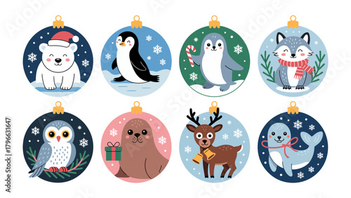 Festive Ornaments: An array of delightful ornaments, each showcasing a charming animal design, bringing the spirit of the season to life with a touch of whimsy and joy.