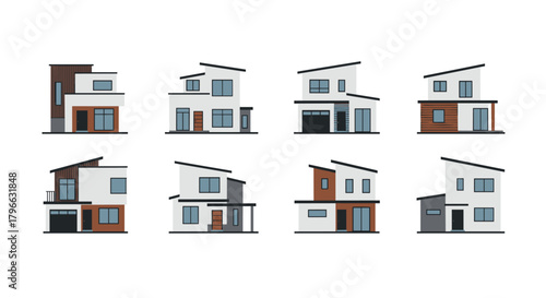 Unique modern house designs with clean lines ideal for real estate marketing, architectural projects, or home design inspiration