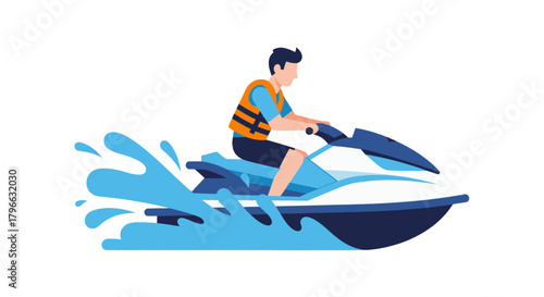 Jet Skiing Adventure: Person Riding a Powerful Watercraft on a Dark Blue Seascape
