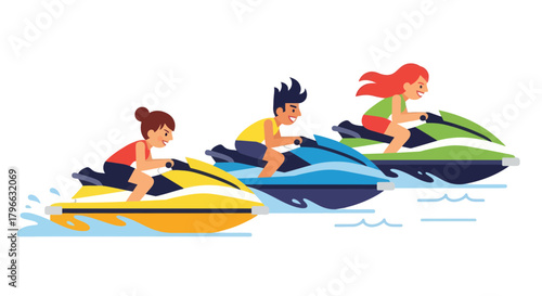 Jetski Adventure: Three People Enjoying the Thrill of Watersport on a Black Background