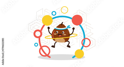 Joyful Acorn Character Enjoying Hula Hooping Amidst A Colorful Abstract Design