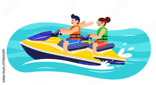 Jetski Adventure In The Sun: A Couple Enjoying Water Sports On A Summer Day