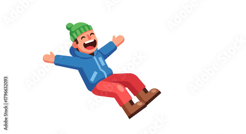 Joyful Character in Winter Clothes Celebrating a Moment, Isolated on Black Background