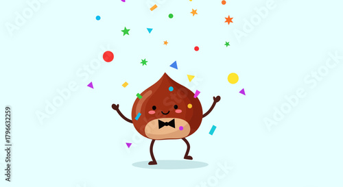 Joyful Chestnut Character Celebrating With Colorful Confetti In A Cheerful Scene