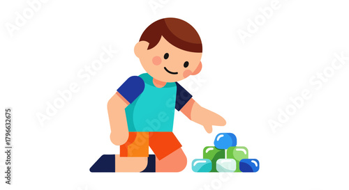 Joyful Child Playing Building Blocks, A Colorful Display on a Black Backdrop