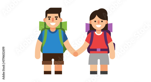 Joyful Backpackers Holding Hands: Embarking on A Shared Journey of Adventure