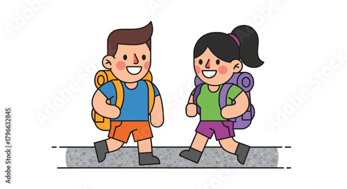 Joyful Backpackers Traversing Scenic Paths Towards Adventure Against an Illuminated Backdrop