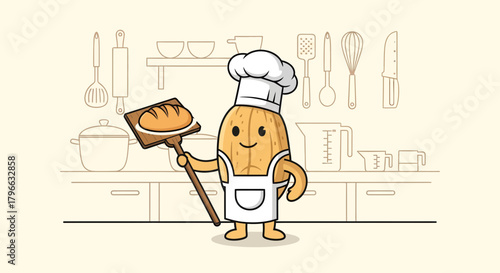 Joyful Baked Good Artisan Posing With Freshly Baked Loaf Celebrating Success