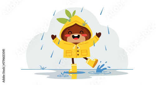 Joyful Bear Cub Reveling In The Rain While Wearing Waterproof Clothing