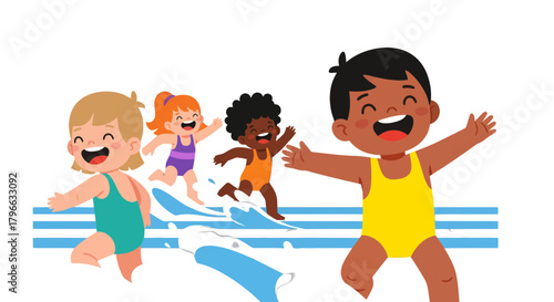 Joyful Children Playing In The Water With Exuberant Expressions During The Summer