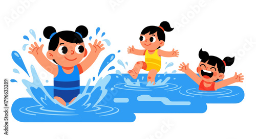 Joyful Children Swimming in a Refreshing Pool of Water During Summertime