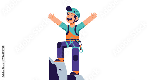 Joyful Climber Reaching The Summit, Celebrating Adventure After Completing Journey