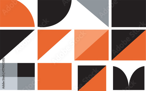 Geometric shapes abstract pattern with orange black and gray colors vector