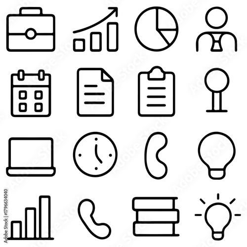 Business & Office UI Icon Set – Line Style
 A sleek and versatile icon pack featuring essential business tools, office elements, and user interface symbols—ideal for apps, dashboards, pres