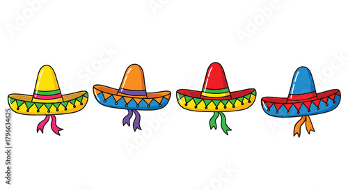 Festive Cinco de Mayo celebration with colorful sombreros perfect for invitations and cheerful themed backgrounds, adding a vibrant touch