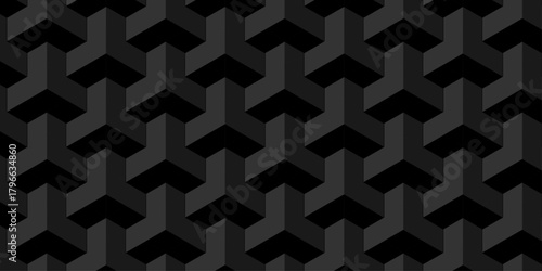 Vector structure minimal black abstract cube square geometric tile hexagon mosaic wall grid wallpaper. black geometric block cube isometric mosaic texture background.	