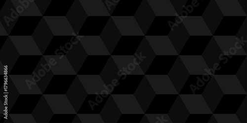 Vector structure minimal black abstract cube square geometric tile hexagon mosaic wall grid wallpaper. black geometric block cube isometric mosaic texture background.	