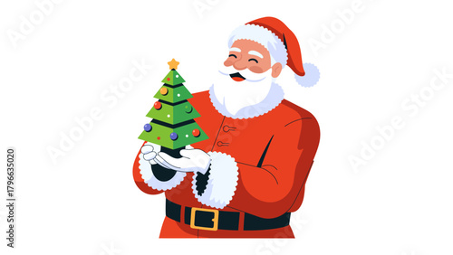 Santa's Festive Cheer: A jolly figure in a red suit holds a miniature Christmas tree, exuding the joy and warmth of the holiday season.