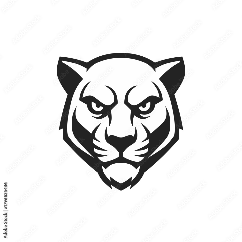 Fototapeta premium Powerful panther head logo, fierce animal mascot for sports team, bold black and white design, captivating strength and agility, modern animal emblem
