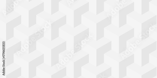 Vector structure box minimal white abstract cube square geometric tile hexagon mosaic wall grid wallpaper. white and gray geometric block cube isometric mosaic texture background.	
