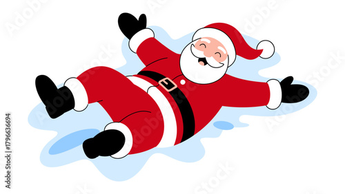 Joyful Santa in the Snow: A cheerful Santa Claus figure lies joyfully in the snow, a heartwarming symbol of the festive season.