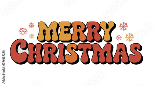 Merry Christmas Retro: A festive typographic design. It has the greeting Merry Christmas in a vintage style, surrounded by simple snowflake accents.