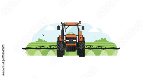 Farming with modern tractor spraying crops across vibrant green field, promoting growth and sustainability in agriculture today