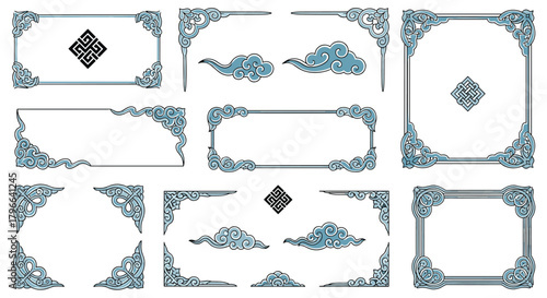 Collection of decorative vintage ornamental frames and borders in a floral style.