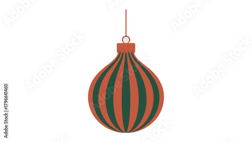 Festive Bauble Ornament: A classic Christmas bauble with vibrant stripes is suspended elegantly. it is symbolizing the spirit of holiday cheer and festive celebration.