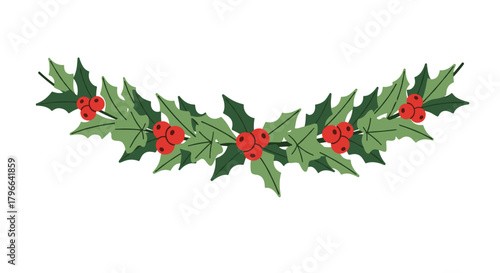 Festive holly garland bringing holiday cheer to your designs, perfect for Christmas cards, invitations, and seasonal promotions