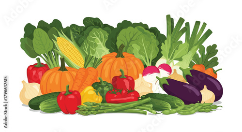 A colorful assortment of fresh garden vegetables and produce for healthy eating.