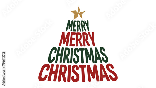 Festive Christmas Tree Typography: A cheerful Christmas tree design made of layered text in festive colors. A classic celebration of joy and happiness.