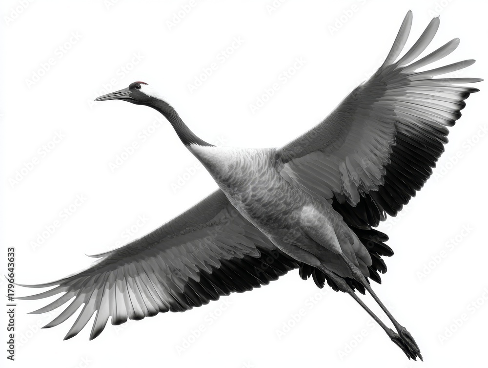 Naklejka premium crane bird, wings open, in flight
