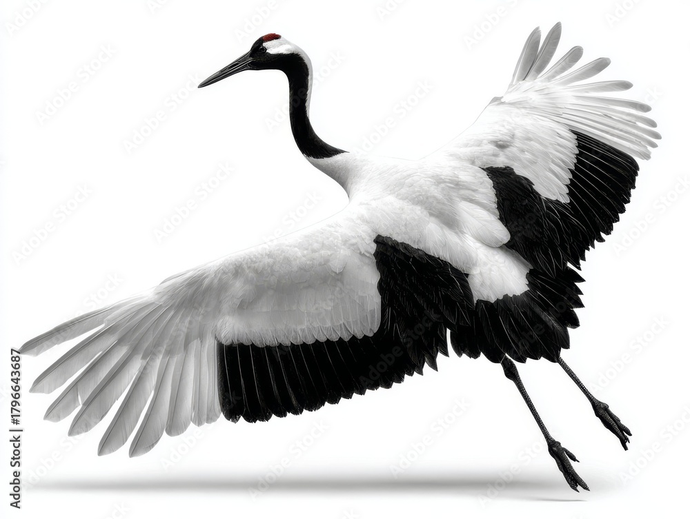 Naklejka premium crane bird, wings open, in flight