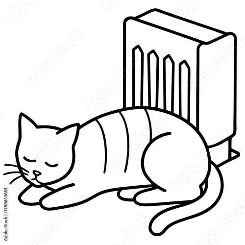 Cozy cat napping next to a warm radiator