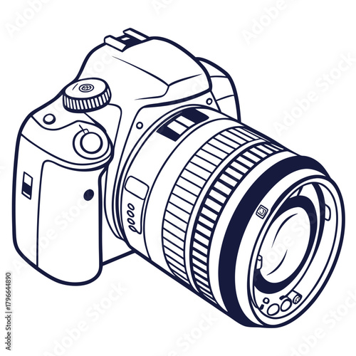 Line art illustration of a digital slr camera