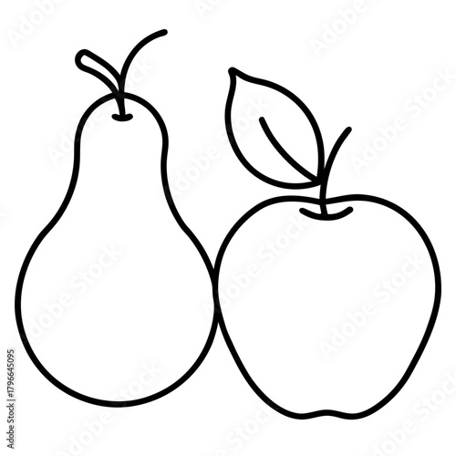 Simple line art of an apple and a pear